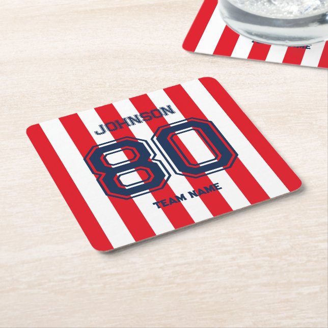 Red Sports Team Custom Name Number Team Gameday Underlägg Papper Kvadrat (Vinklad)