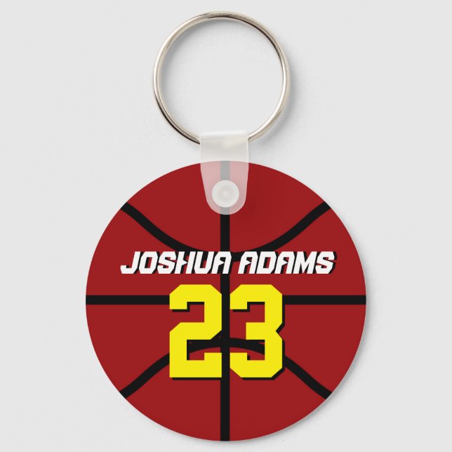 Red Sports Team Idrottsmans Basketball Keychain Nyckelring (Framsida)