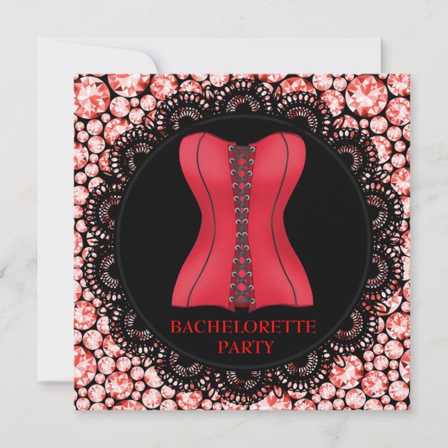 RED SPOT CORSET BACHELORETTE PARTY DIAMONDS INBJUDNINGAR (Framsida)