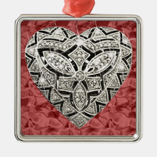 Red Square Elegant Designer Heart Ornament (Framsidan)