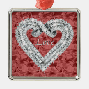 Red Square Kärlek Diamond Heart Ornament