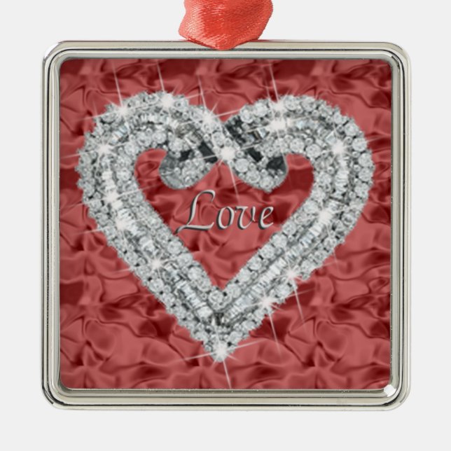 Red Square Kärlek Diamond Heart Ornament (Framsidan)