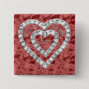 Red Square Live Laugh Kärlek Diamond Heart Button Knapp