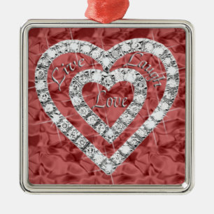 Red Square Live Laugh Kärlek Diamond Heart Ornamen Julgransprydnad Metall