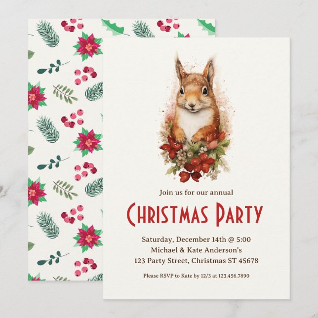 Red Squirrel i Santa Hat Animal God Party Inbjudningar (Fram/baksida)