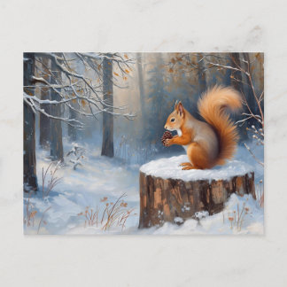 Red Squirrel in the Winter Snow Forest Vykort