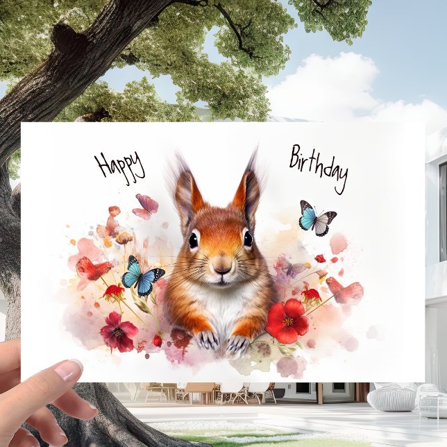 Red Squirrel och Flower Meadow - Wildlife Birthday Kort (Skapare uppladdad)