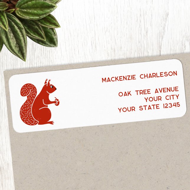 Red Squirrel Returadress Etikett (Red squirrel personalized return address label sticker)