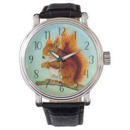Red Squirrel Watercolor Painting Watch Armbandsur