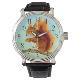Red Squirrel Watercolor Painting Watch Armbandsur