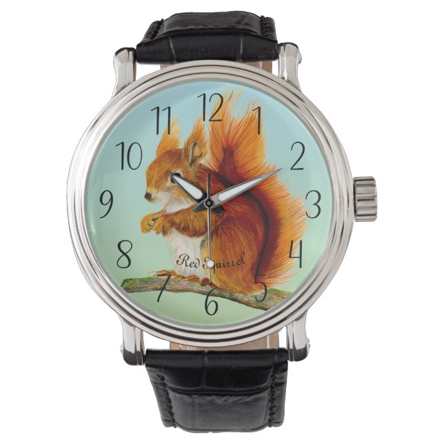 Red Squirrel Watercolor Painting Watch Armbandsur (Framsida)