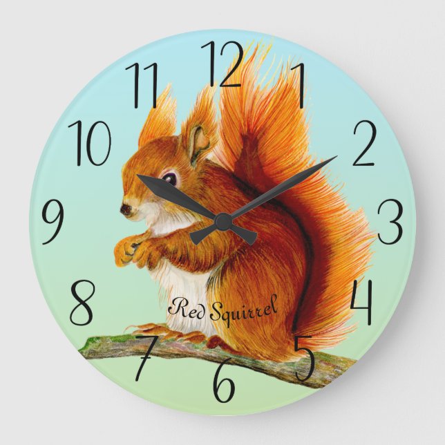 Red Squirrel Watercolor Painting Watch Stor Klocka (Framsida)