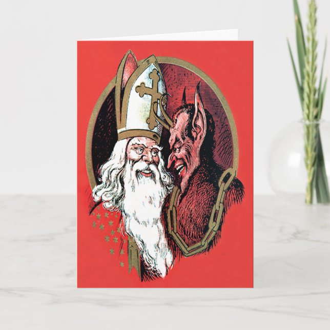 Red St Nicholas Krampus Helgkort (Framsida)