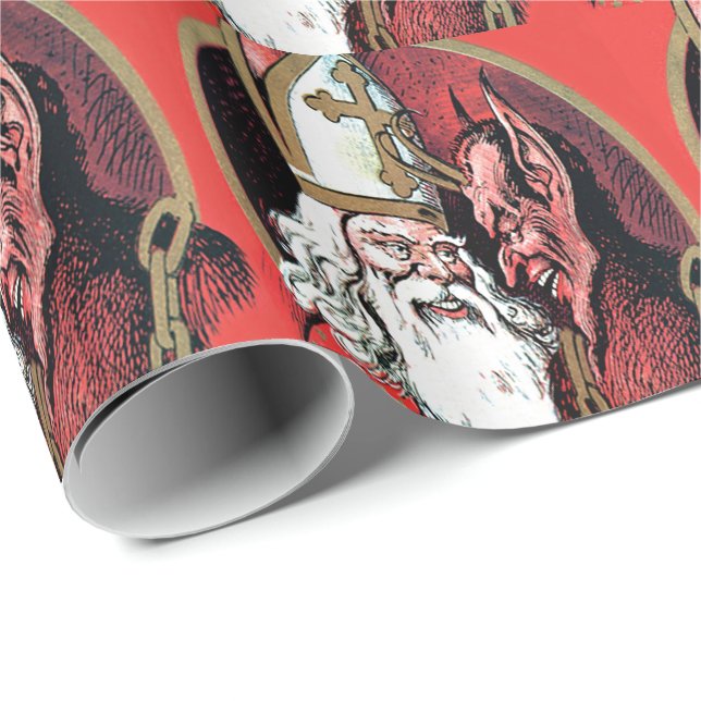 Red St Nicholas Krampus Presentpapper (Rullad Hörn)