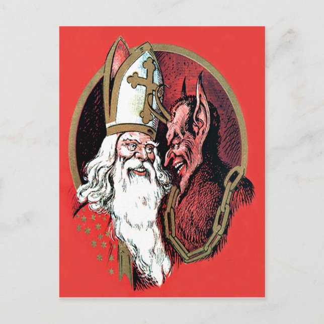 Red St Nicholas Krampus Vykort (Framsida)
