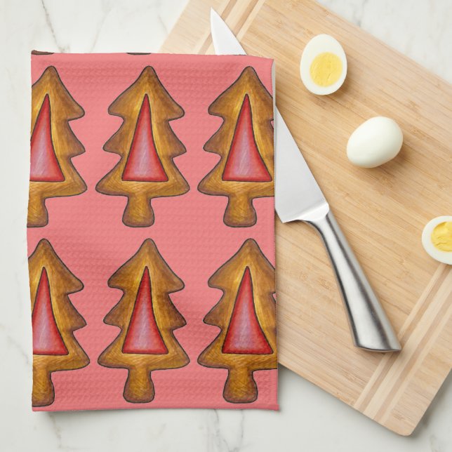 Red Stached Glass Julgran Cookie Helgdag Kökshandduk (Vikt i Fjärdedel)