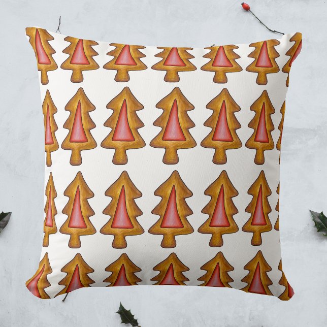 Red Stached Glass Julgran Cookie Helgdag Kudde (Christmas tree cookie pillow)