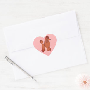 Red Standard Pudel Rosa Heart Stickers Hjärtformat Klistermärke