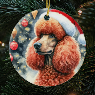 Red Standard Pudel Watercolor jul Julgransprydnad Keramik