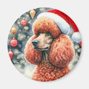 Red Standard Pudel Watercolor jul Magnet