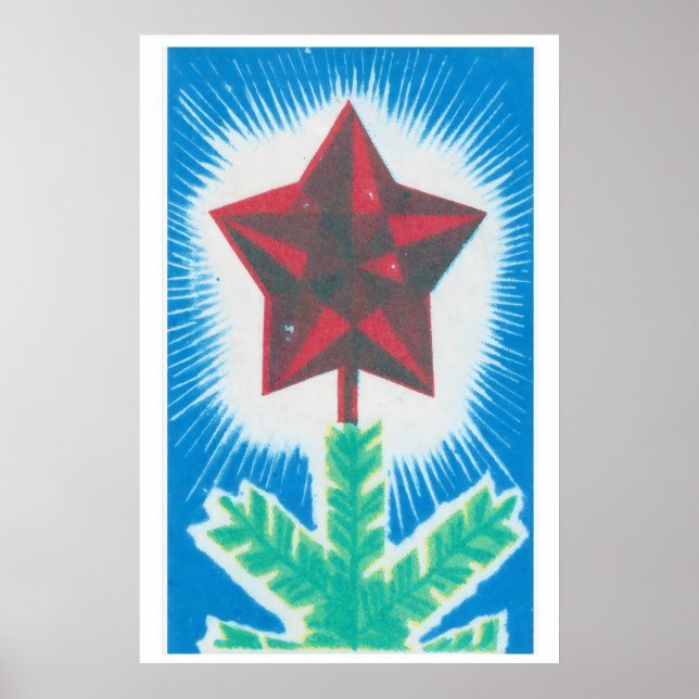 Red Star Christmas Tree Matchbox Art Print Poster (Framsidan)