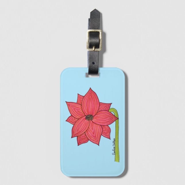 Red Star Flower with Blue background Bagagebricka (Framsida vertikal)