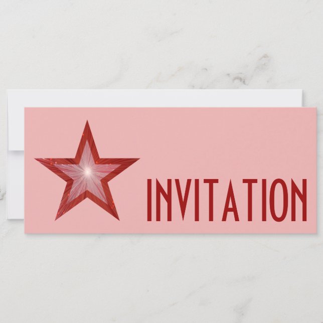 Red Star 'INVITATION' rosa Long Inbjudningar (Framsida)