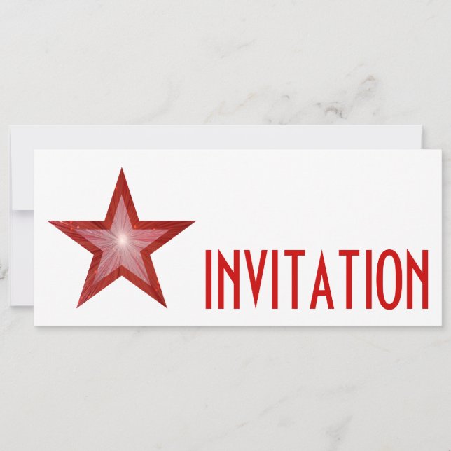 Red Star 'INVITATION' vit, lång Inbjudningar (Framsida)