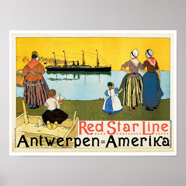 Red Star Line ~ Antwerpen-Amerika Poster (Framsidan)