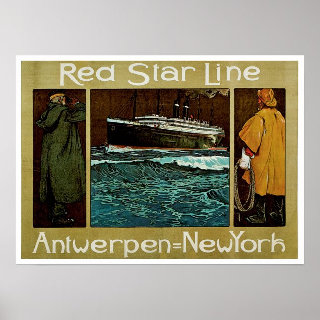 Red Star Line ~ Antwerpen=New York Poster (Framsidan)