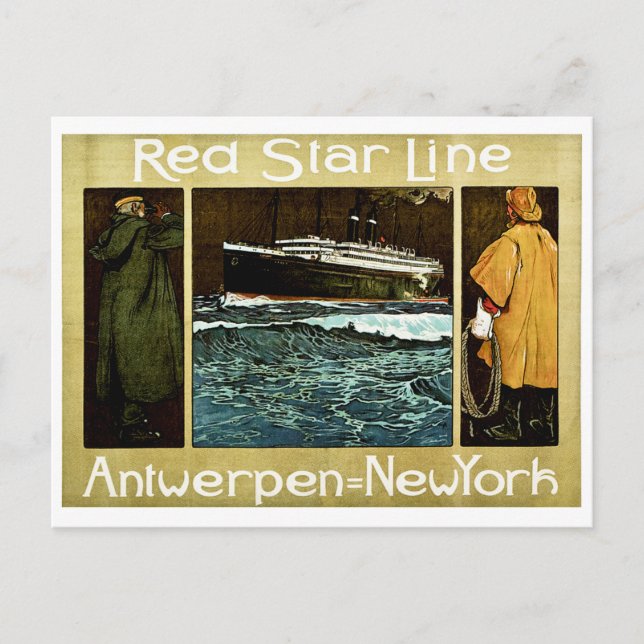 Red Star Line Antwerpen till New York Vykort (Framsida)