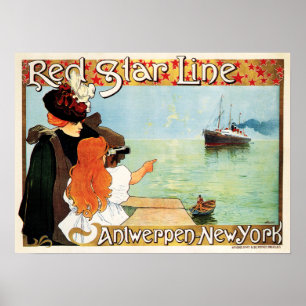RED STAR LINE Frakt Cruises Antwerp till New York Poster