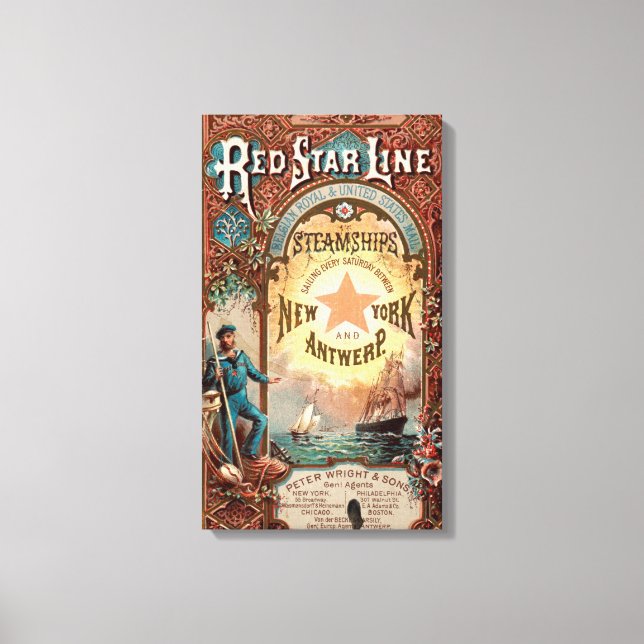 Red Star Line New York Antwerp Steamship Canvastryck (Framsida)