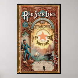 Red Star Line NYC Antwerpen Steamships Annontisati Poster