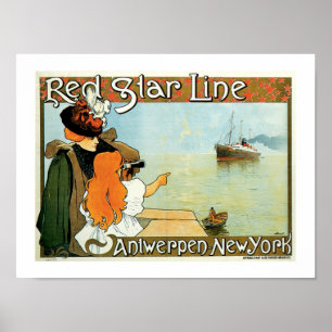 Red Star Line Woman med Girl Ad Poster