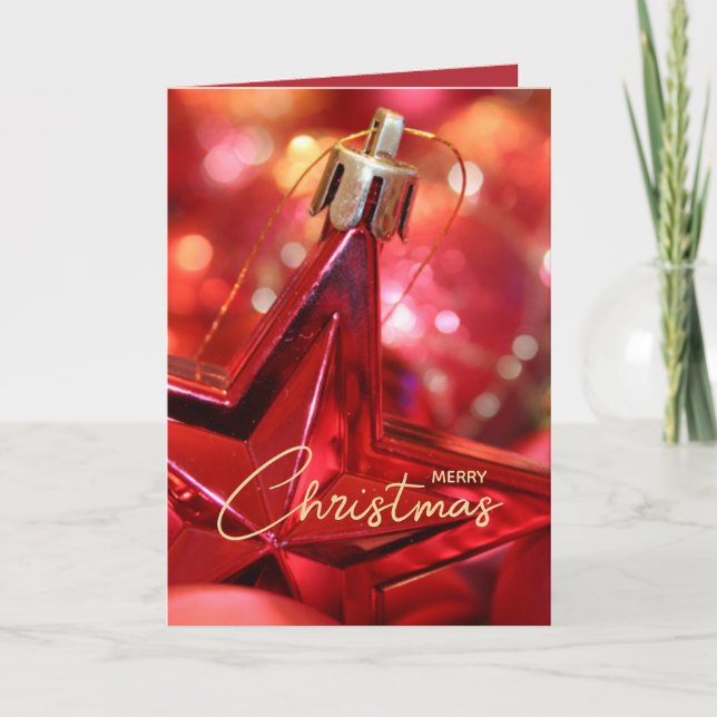 Red Star Ornament Foldad jul Kort (Framsida)