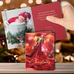 Red Star Ornament Folded jul Photo Kort