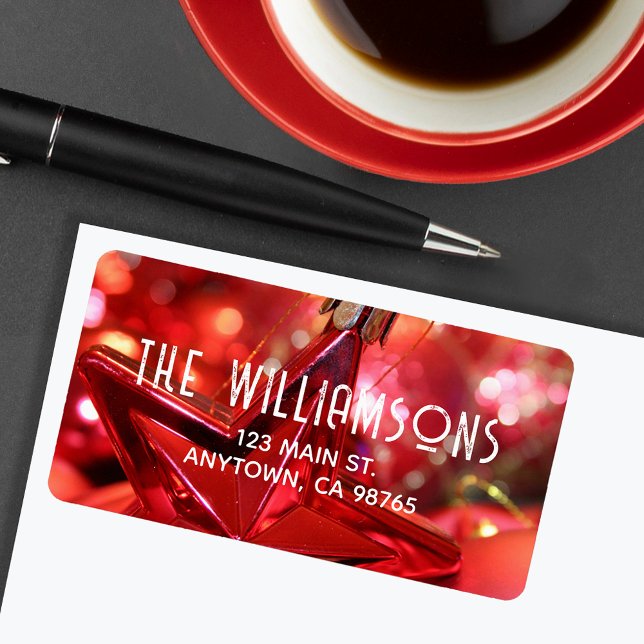 Red Star Ornament jul Adress Adressetikett (Skapare uppladdad)