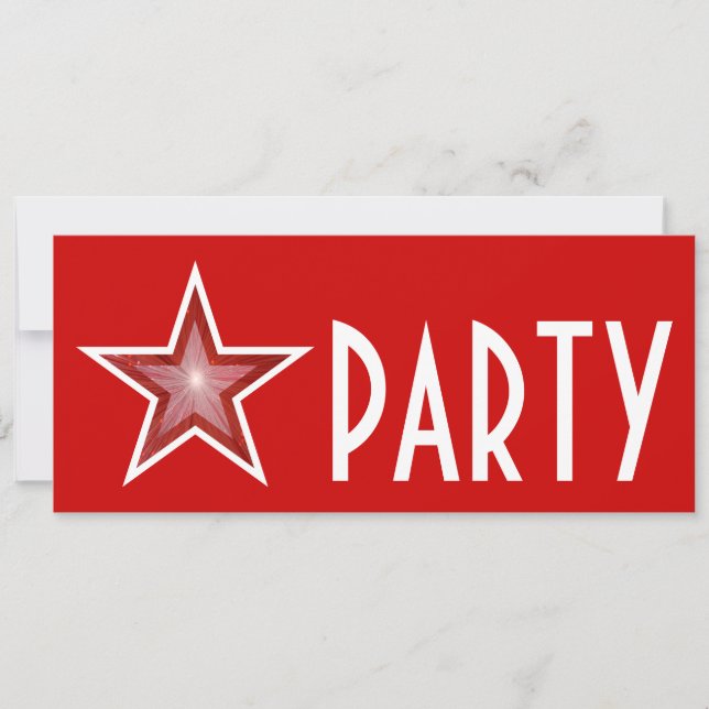 Red Star "PARTY"-inbjudan, lång Inbjudningar (Framsida)