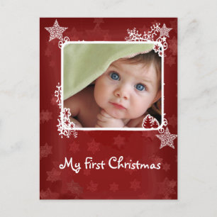 Red Star Snowflake Babys Första julfoto Helg Vykort