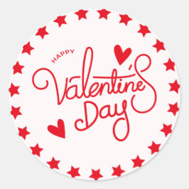 Red & Star Valentine Stickers Classic och Glossy Runt Klistermärke