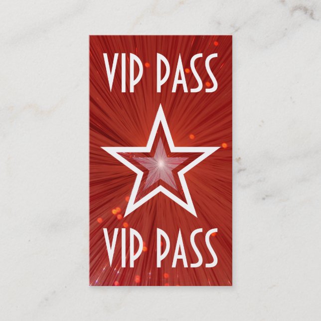 Red Star "VIP PASS"-affärskortet röd bak Visitkort (Framsida)
