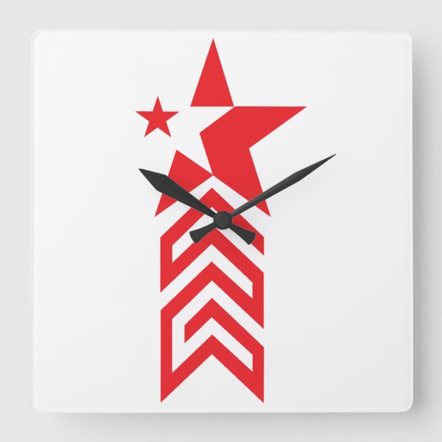 Red Star with Chevron Arrows Fyrkantig Klocka (Framsida)