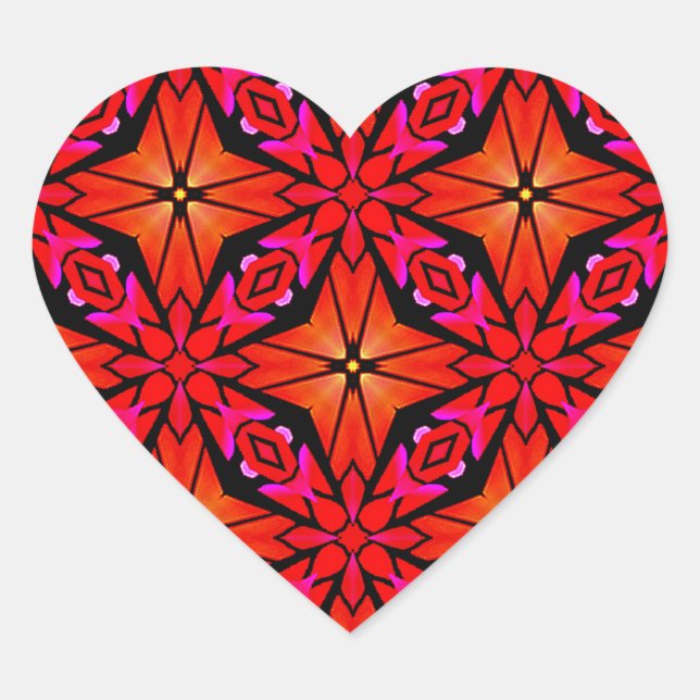 Red Starburst Design Hjärtformat Klistermärke (Framsida)