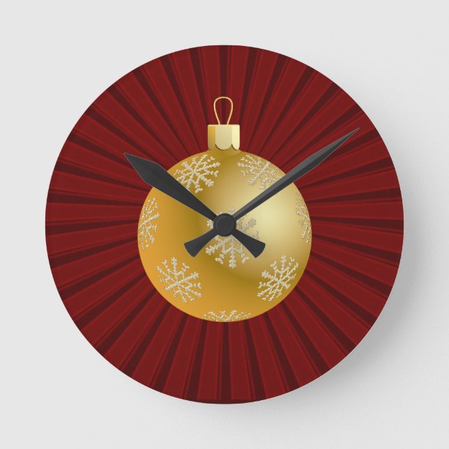 Red Starburst Rand Ornament Wall Clock Rund Klocka (Framsida)