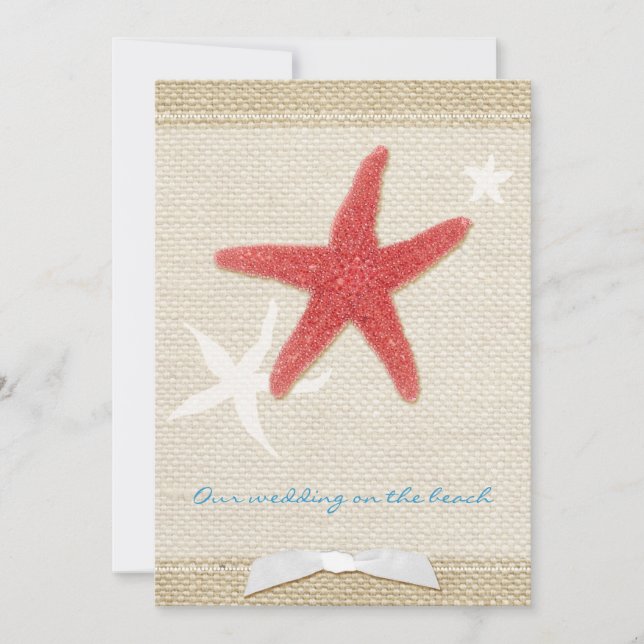 Red Starfish Rustic Beach Wedding Inbjudningar (Framsida)