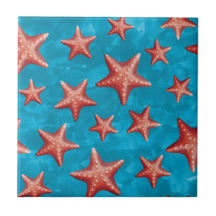 Red Starfish Summer Beach Nautical Coastal Kakelplatta