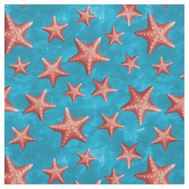 Red Starfish Summer Beach Nautical Coastal Tyg (Närbild)