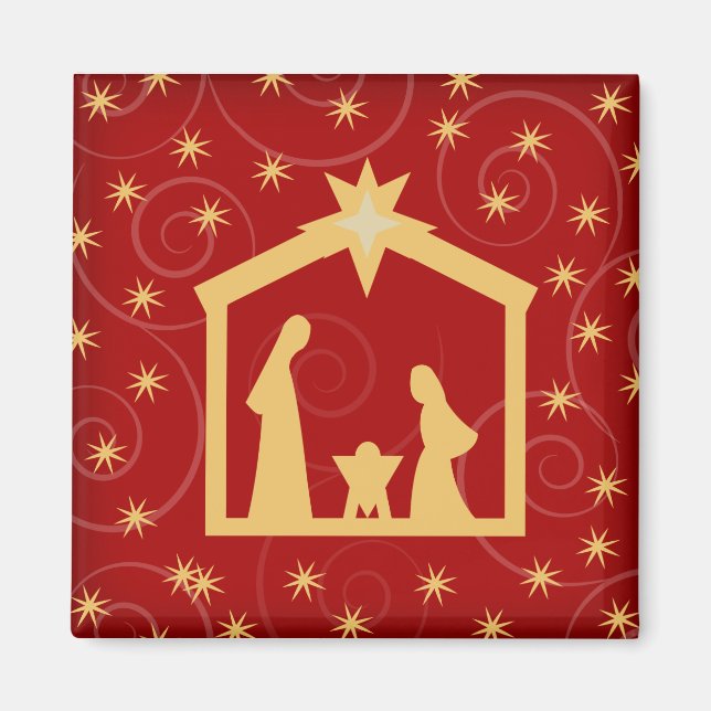 Red Starry Natt God Jul Ntivity Magnet (Framsidan)