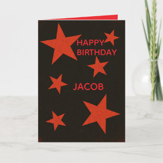 Red Stars Black Background Retro Grunge Birthday Kort